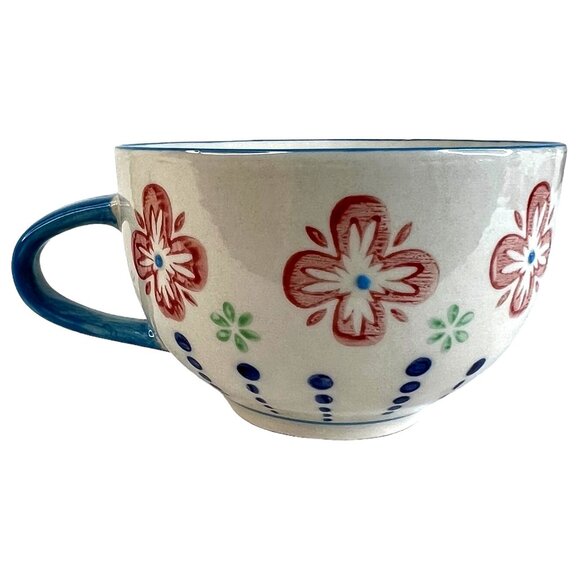 Set Of 2 Hand Painted Ceramic Mugs With Floral Patterns 12oz Anthropologie Style - Picture 4 of 11